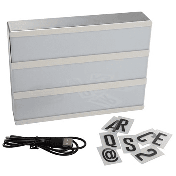 Caixa de Iluminação c/ Letras e Luz LED (20 x 15 x 4 cm) + Carregador USB - PEREL 2
