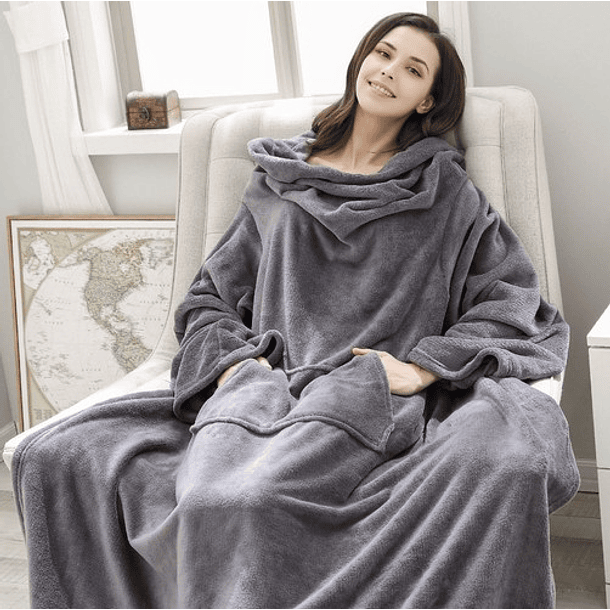 Cobertor c/ Mangas e Bolso (Cinzento) 2