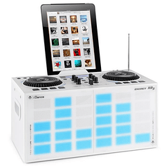 Consola de Som Portátil DJ 200W c/ USB/BT/FM/REC e Efeitos LED (Branco) - iDance