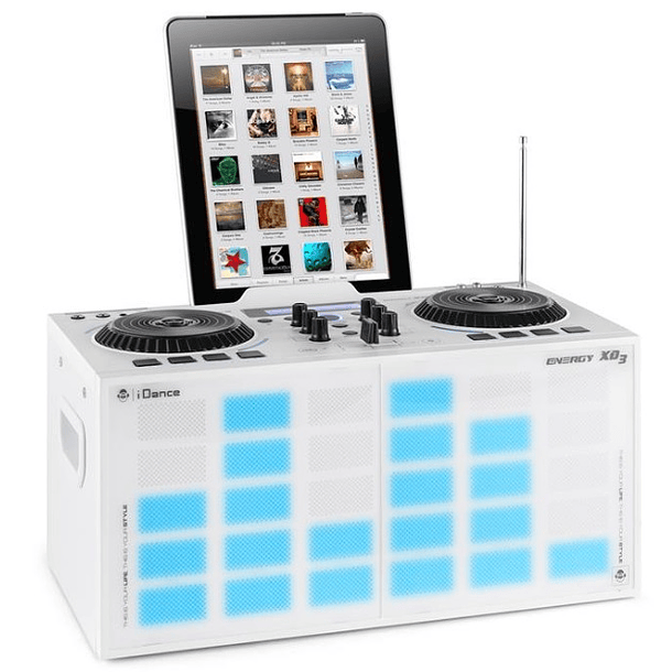 Consola de Som Portátil DJ 200W c/ USB/BT/FM/REC e Efeitos LED (Branco) - iDance 2