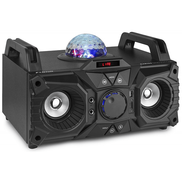 Consola de Som Portátil DJ 100W c/ USB/SD/BLUETOOTH e Efeitos LED c/ Bateria (Preto) KAR100 - FENTON 1