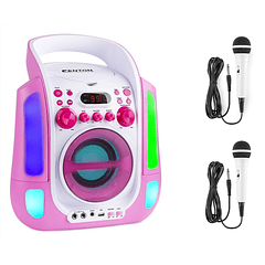 Coluna Karaoke Bluetooth + USB + Leitor CD + 2 Microfones c/ Efeitos de LED´s (Rosa) - FENTON SBS30P