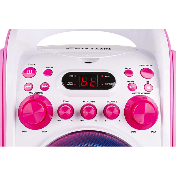 Coluna Karaoke Bluetooth + USB + Leitor CD + 2 Microfones c/ Efeitos de LED´s (Rosa) - FENTON SBS30P 3