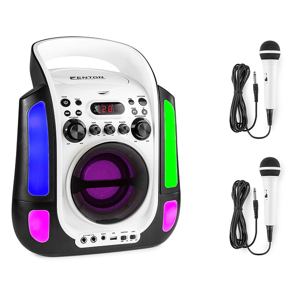 Coluna Karaoke Bluetooth/USB/MP3/CD c/ Iluminação LEDs e Microfones (SBS30W) Branco - FENTON 1