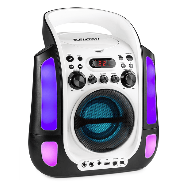 Coluna Karaoke Bluetooth/USB/MP3/CD c/ Iluminação LEDs e Microfones (SBS30W) Branco - FENTON 2