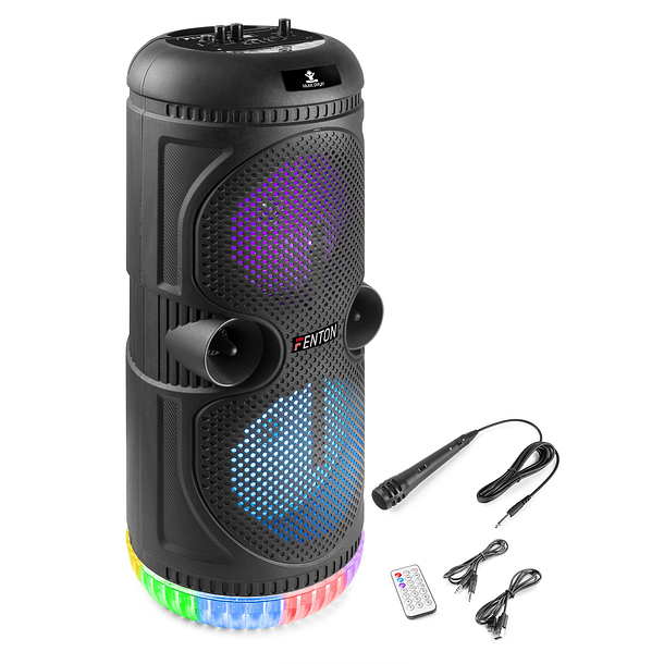 Coluna Karaoke Bluetooth/USB/microSD 100W c/ Efeitos de LED´s (Preto) - FENTON SPS75 2
