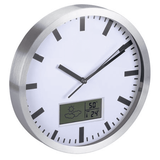 Relógio Parede Analógico Alumínio (Ø 35cm) c/ Display LCD Termómetro, Higrómetro e Previsão do Tempo 3