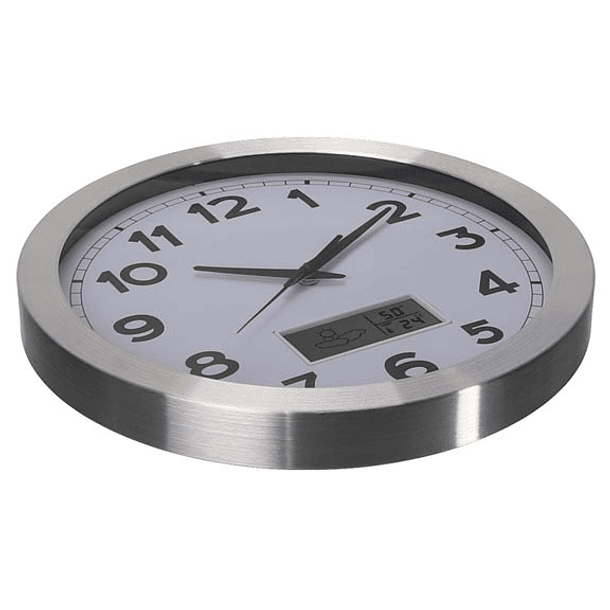 Relógio Parede Analógico Alumínio (Ø 35cm) c/ Display LCD Termómetro, Higrómetro e Previsão do Tempo 4