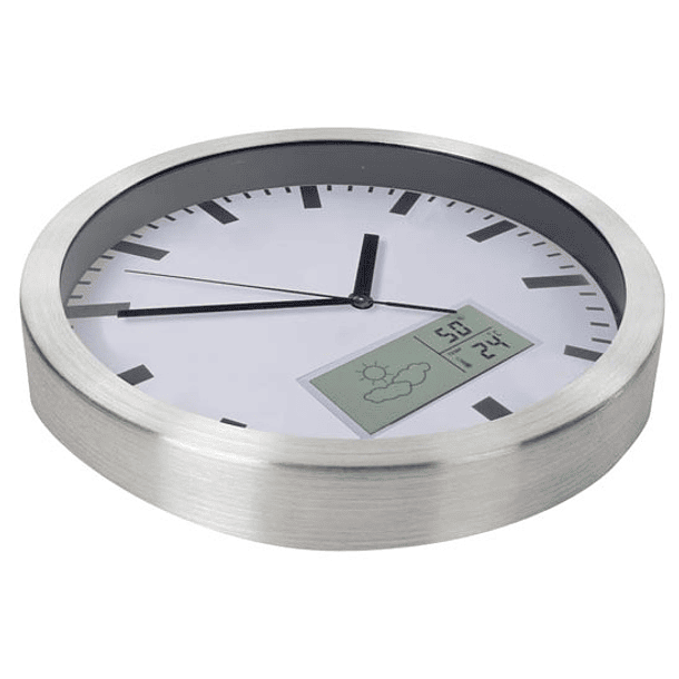 Relógio Parede Analógico Alumínio (Ø 25cm) c/ Display LCD Termómetro, Higrómetro e Previsão do Tempo 4