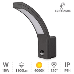 Candeeiro Interior/Exterior LED 15W 4000K 1100Lm c/ Sensor Movimento PIR (IP54) - GSC
