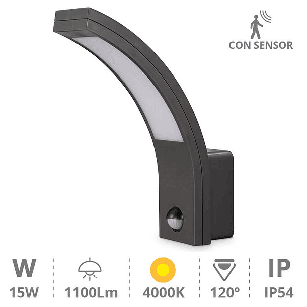 Candeeiro Interior/Exterior LED 15W 4000K 1100Lm c/ Sensor Movimento PIR (IP54) - GSC 