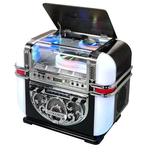 Jukebox 2x 2W AM/FM LEDs RGB c/ Leitor CD/AUX - RICATECH 1