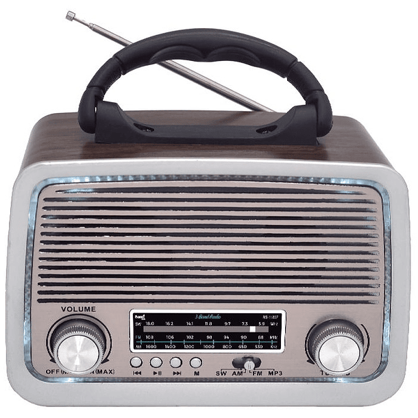 Rádio Portátil FM/AM/SW Retro Bluetooth/USB (Madeira Clara) - SAMI 1
