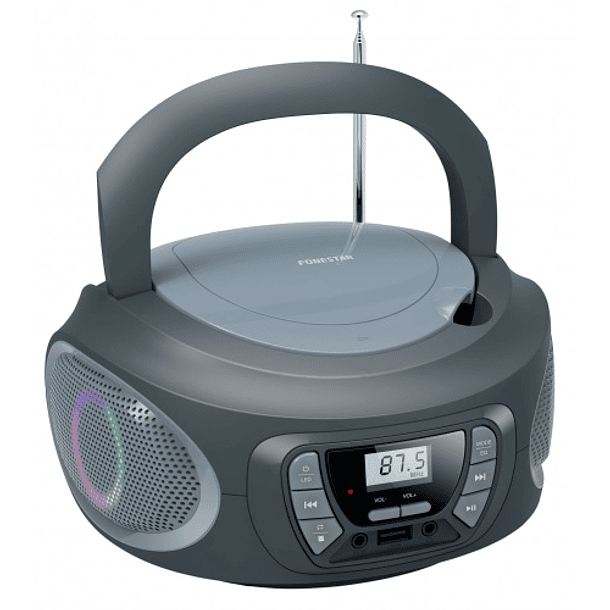 Rádio FM 2x 6.5W c/ MP3/CD/USB/Aux + Efeitos LED (Cinzento) - FONESTAR 