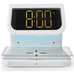 Relógio Despertador c/ Luz Nocturna + Carregamento Indução QI Wireless (Branco) - NEDIS