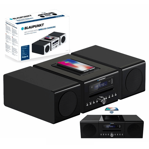 Rádio Portátil Hi-Fi FM 2x 20W USB/CD/BLUETOOTH BLP8800 c/ Carregador Indução Qi (Preto) - BLAUPUNKT 