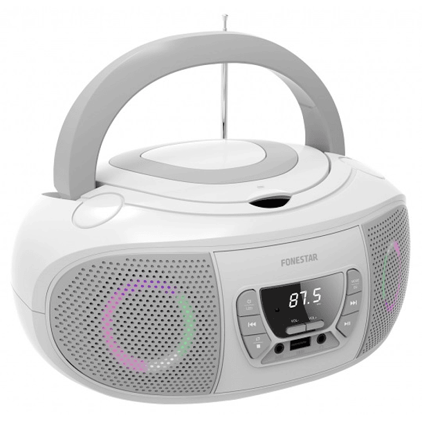 Rádio FM 2x 6.5W c/ MP3/CD/USB/Aux + Efeitos LED (Branco) - FONESTAR 1