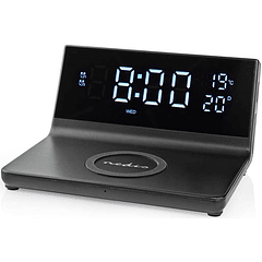 Despertador Digital c/ Carregamento Indução Qi s/ Fios (Preto) - NEDIS