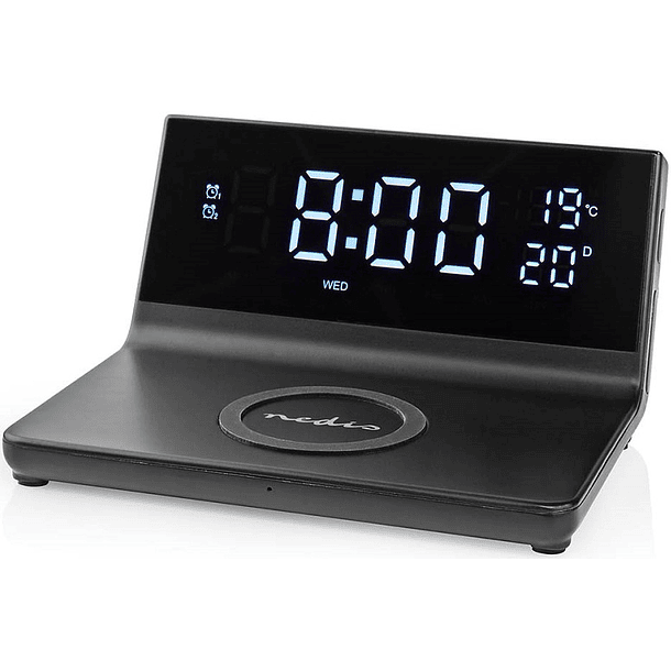 Despertador Digital c/ Carregamento Indução Qi s/ Fios (Preto) - NEDIS 1