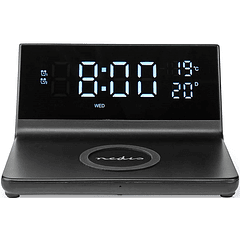 Despertador Digital c/ Carregamento Indução Qi s/ Fios (Preto) - NEDIS