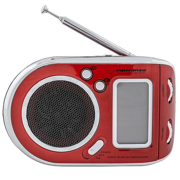 Rádio Portátil AM/FM Digital c/ Alarme Relógio (Vermelho) - ESPERANZA 1