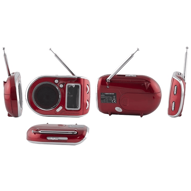 Rádio Portátil AM/FM Digital c/ Alarme Relógio (Vermelho) - ESPERANZA 2
