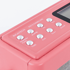 Rádio Relógio Despertador Vintage FM 2x 1W RMS (Rosa) - RICATECH