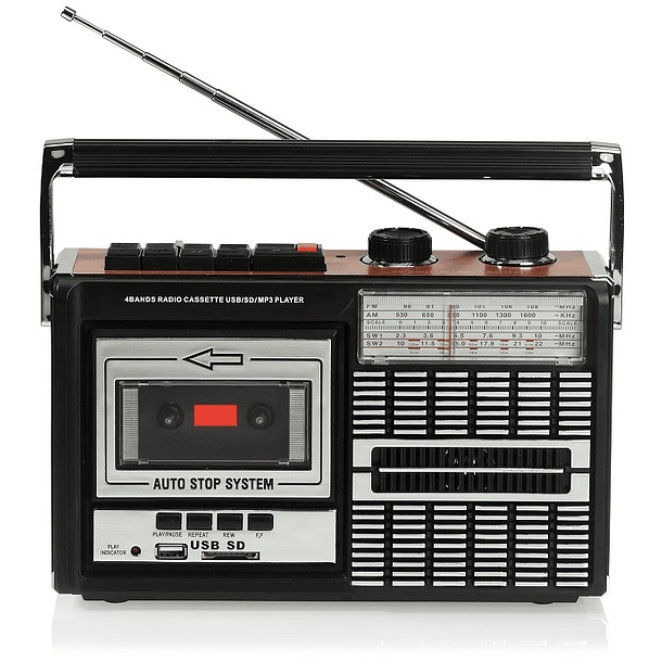 Rádio Portátil RETRO AM/FM 8W C/ Leitor Cassetes USB/SD - RICATECH 1