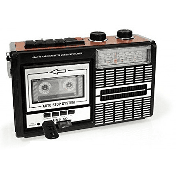 Rádio Portátil RETRO AM/FM 8W C/ Leitor Cassetes USB/SD - RICATECH 2