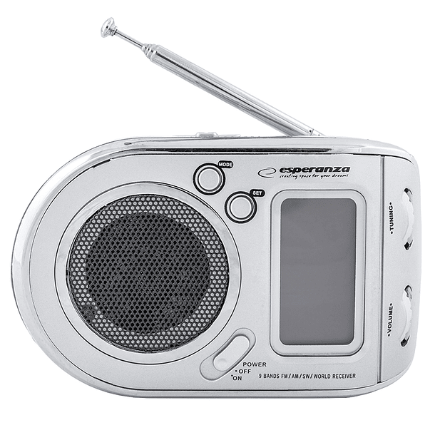 Rádio Portátil AM/FM Digital c/ Alarme Relógio (Cinza) - ESPERANZA 1