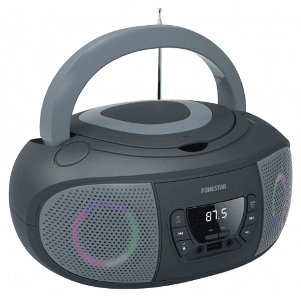 Rádio FM 2x 6.5W c/ MP3/CD/USB/Aux + Efeitos LED (Cinzento) - FONESTAR 1