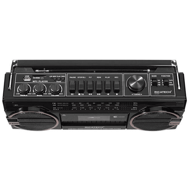 Rádio Portátil RETRO 80s AM/FM 2x 8W c/ Leitor Casset...