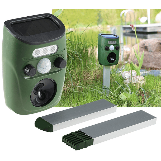 Detector Movimento/Repelente Solar Ultrasónico de Animais p/ Jardim (Cães, Gatos, Pássaros) 1