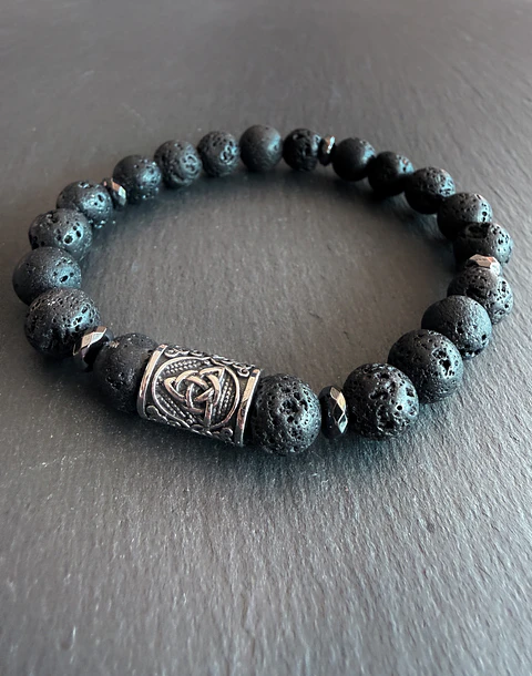 Pulsera Triquetra Celta - Piedras volcánicas