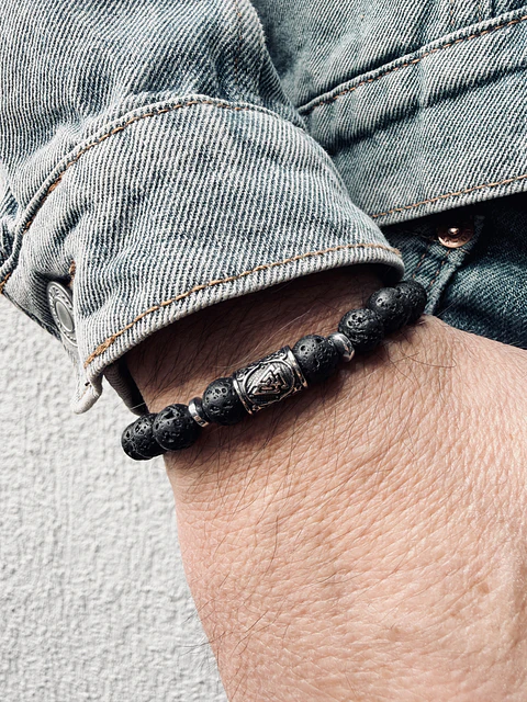 Pulsera Valknut - Piedras Volcánicas