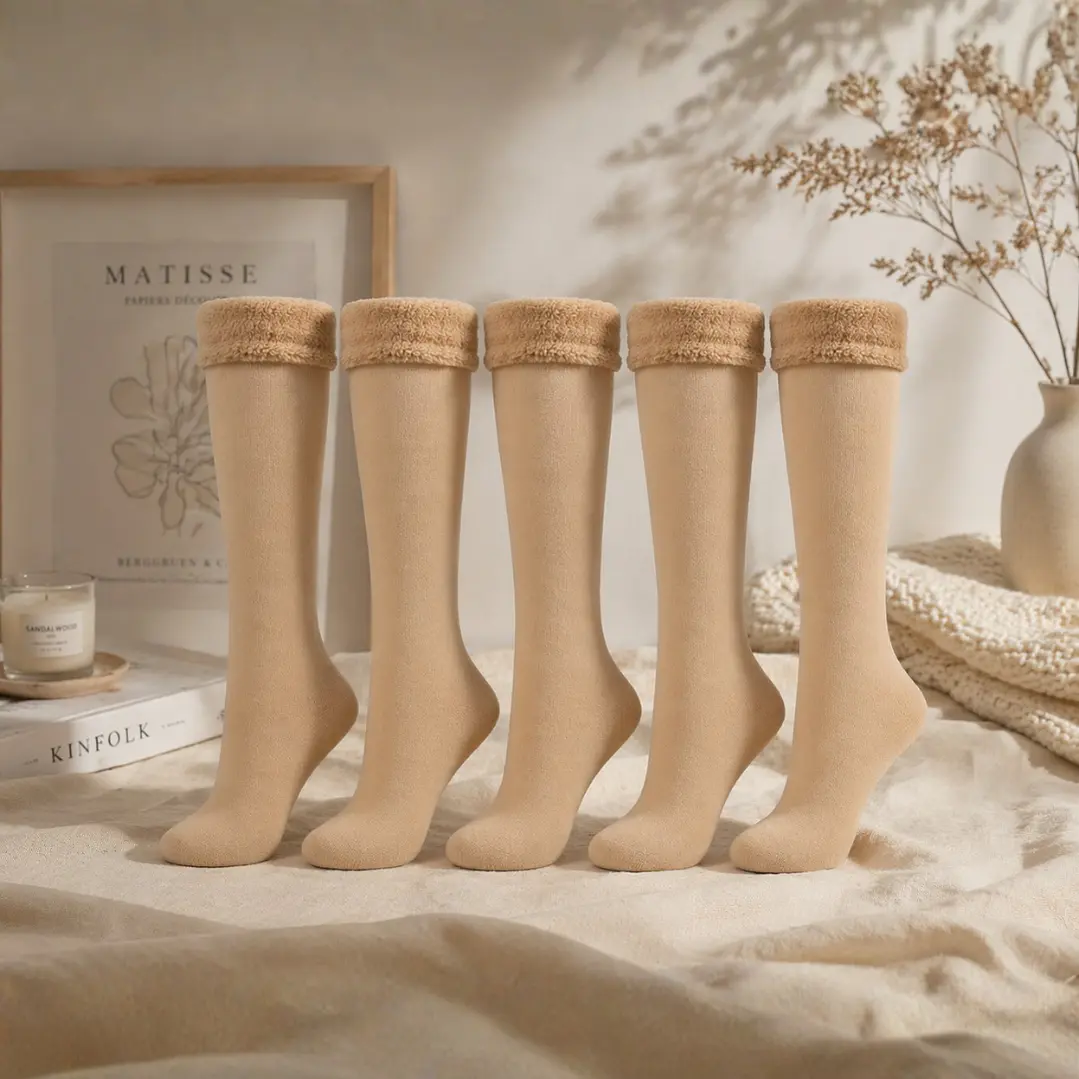 Pack de 5 Medias de Polar Largas en Color Beige 5