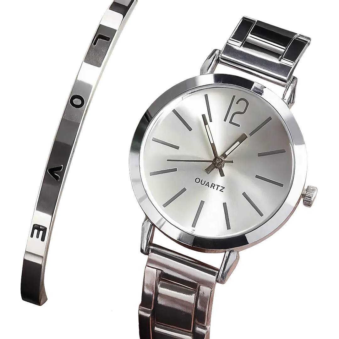 PACK Relógio Analógico + Pulseira 8315 Prateado 1