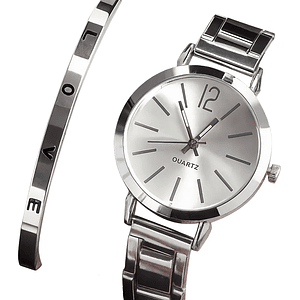 PACK Relógio Analógico + Pulseira 8315 Prateado