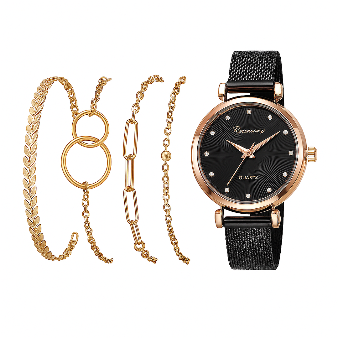 PACK Relógio Analógico + Pulseiras 6087 Rosegold 2