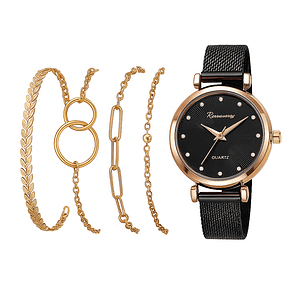 PACK Relógio Analógico + Pulseiras 6087 Preto