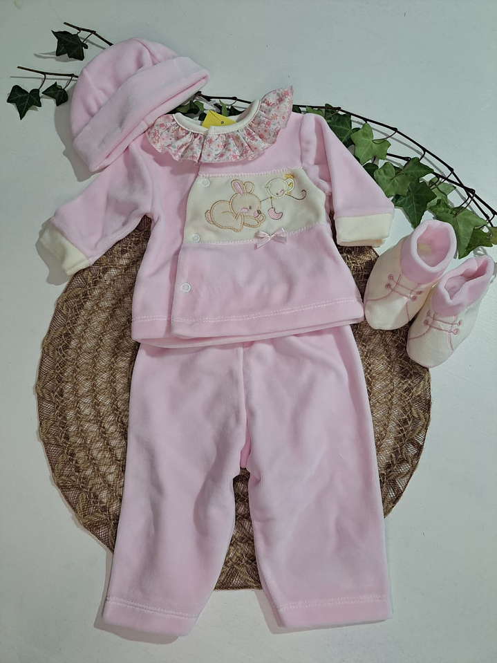 Conjunto 2 peças de veludo com gorro, gola com pormenor e carapins 1