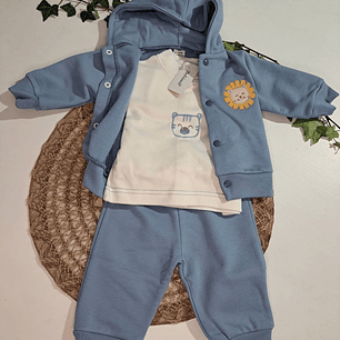 Conjunto 3 peças casaco, camisola e calças