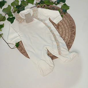 Babygrow perola gola folho flores laranja