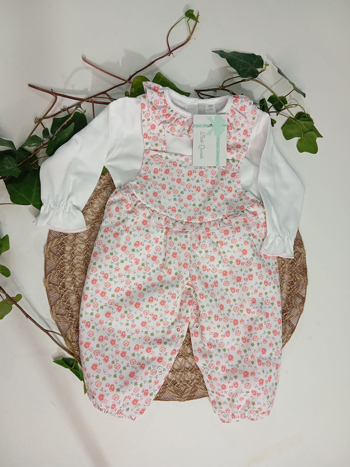 Conjunto menina Jardineira e Camisola, folho às flores 1