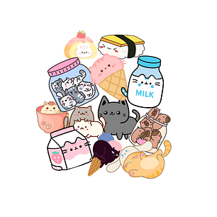 Stickers Calcos Cute Gatos Comida N1 X25 Compu Celu Interiores