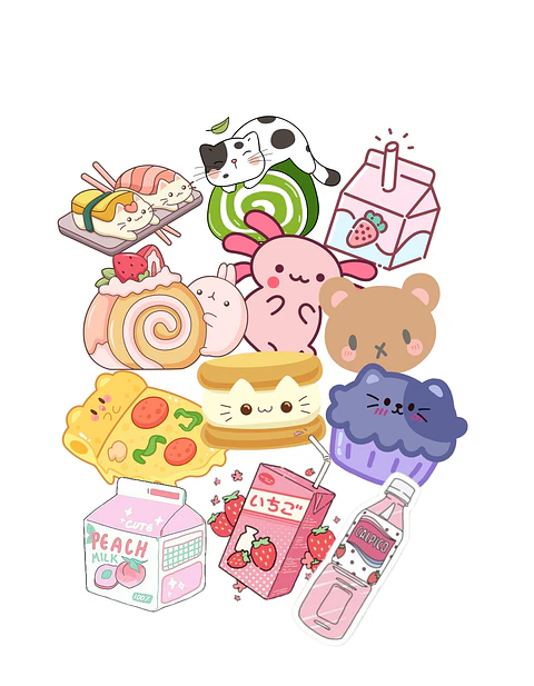 Stickers Calcos Cute Gatos Comida N2 X25 Compu Celu Interiores