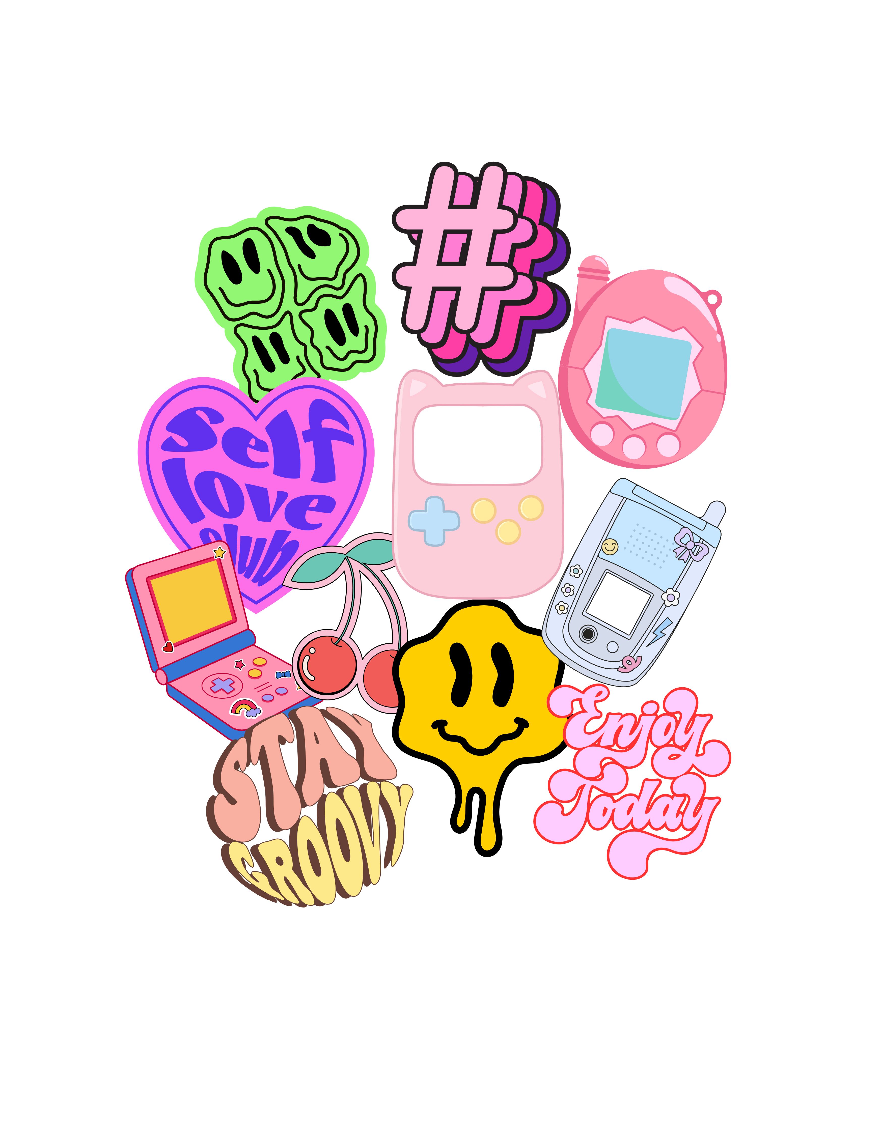 Stickers Calcos Cute Y2K N2 X25 Compu Celu Interiores 1