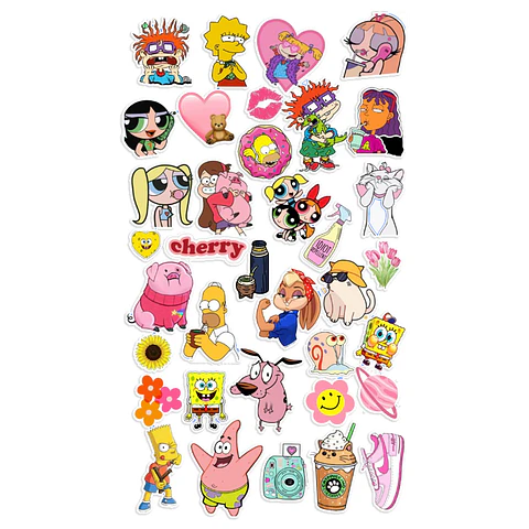 Stickers Calcos Pack Cartoon Varios N2 X25 Compu Celu Interiores