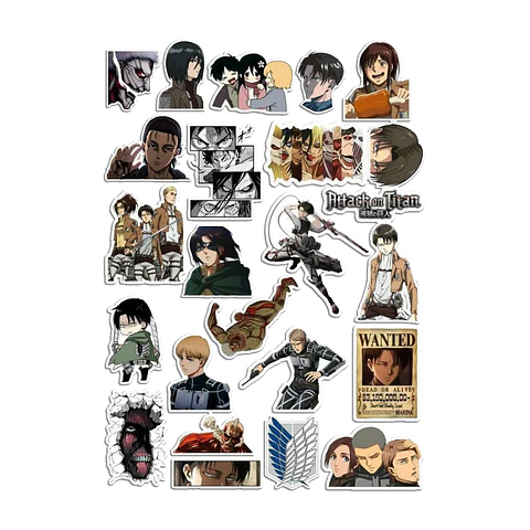 Stickers Calcos Attack on Titan N1 X25 Compu Celu Interiores