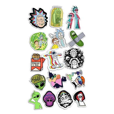 Stickers Calcos Rick and Morty N2 X25 Compu Celu Interiores